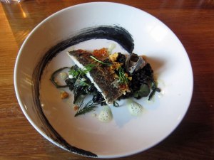 Mackerel with Squid Ink Pearl Spelt, Mussel, Samphire and Trout Roe